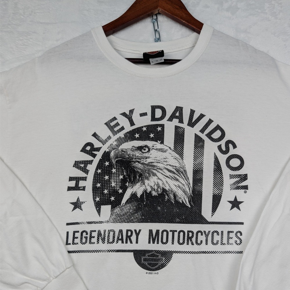 Harley Davidson T-Shirt Men's XL White Eagle Graphic Biker Americana Florida LS